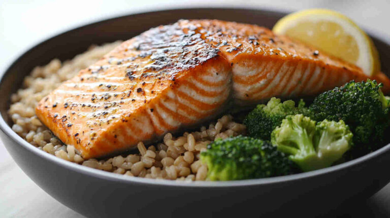 Brown Rice and Grilled Salmon Power Bowl