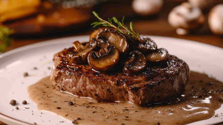 French Mushroom and Wine Sauce over Steak