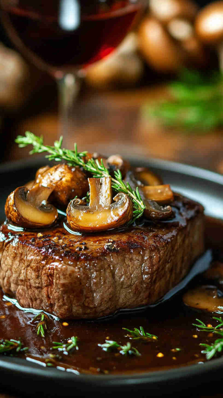 French Mushroom and Wine Sauce over Steak