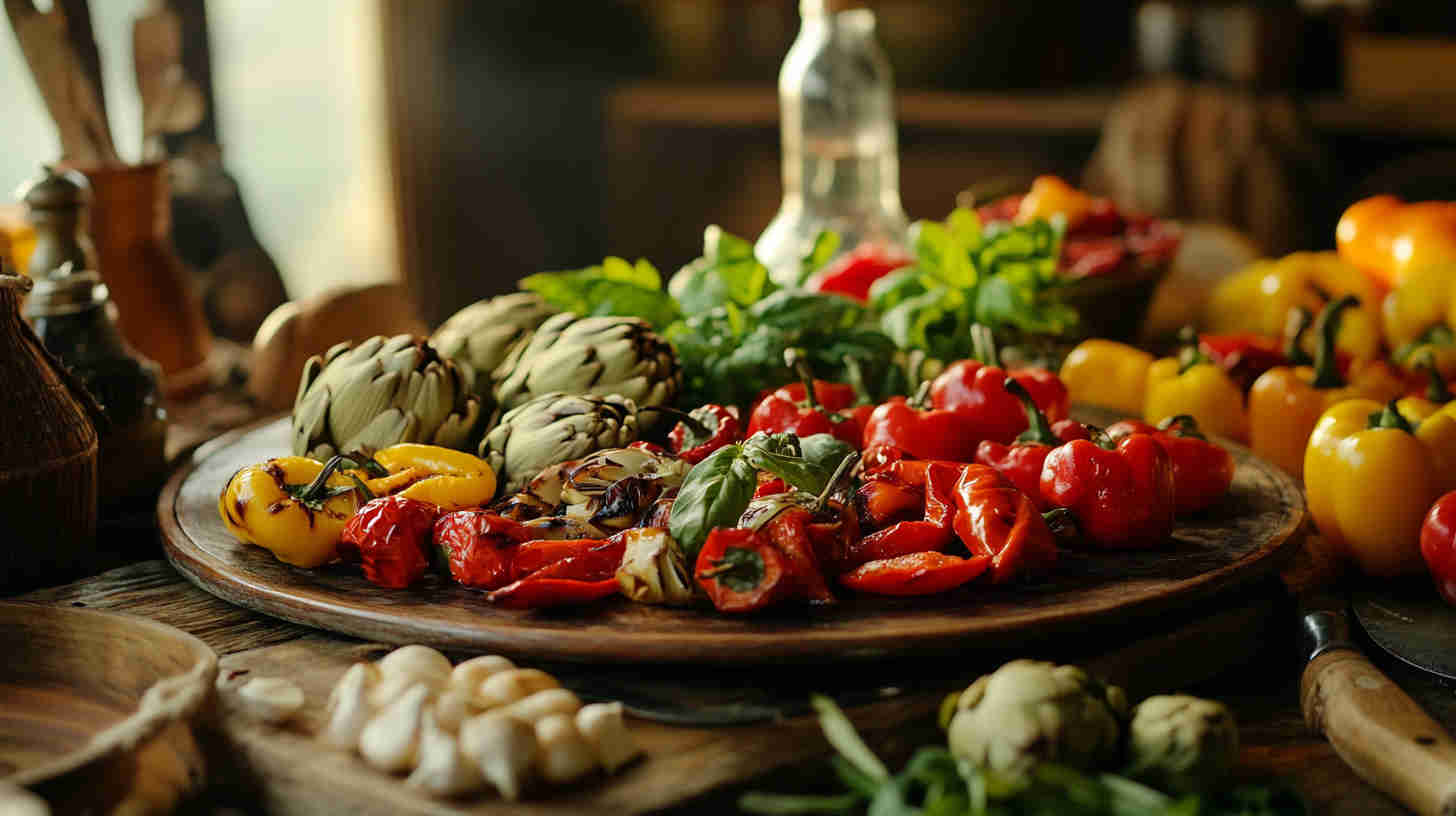 Italian Antipasto Platter with Roasted Peppers and Artichokes Recipe