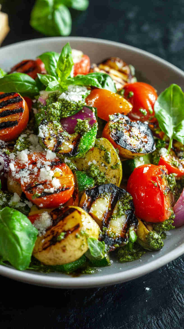 La Scala Chopped Salad with Grilled Vegetables and Pesto