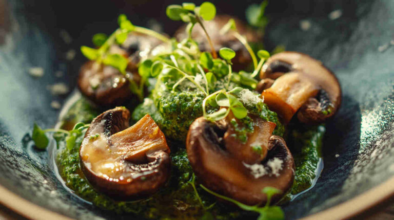 Mushrooms with Fresh Garden Pesto