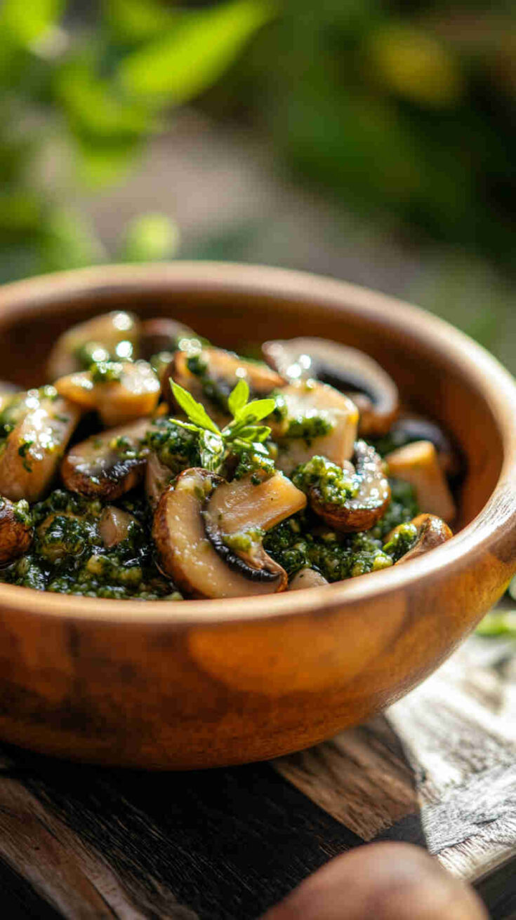 Mushrooms with Fresh Garden Pesto