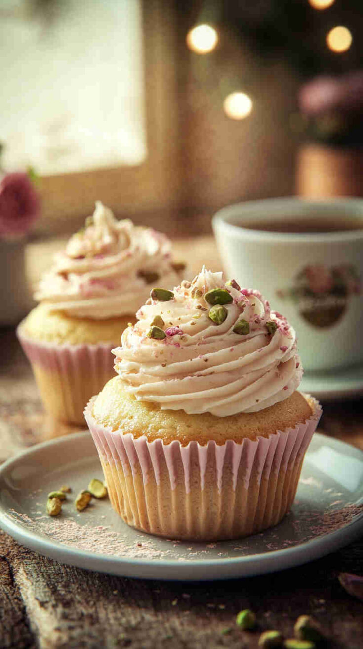 Pistachio and Rose Water Cupcakes