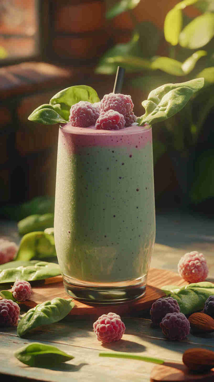 Protein Smoothie with Spinach, Berries, and Almond Milk