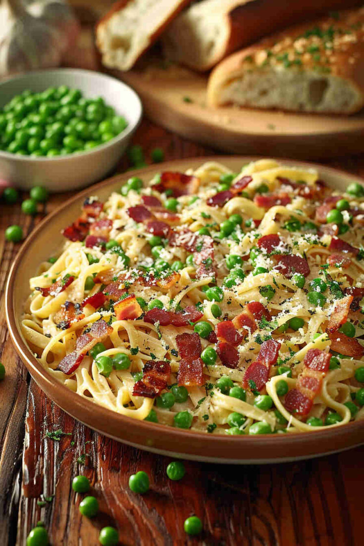 Creamy Bacon and Pea Fettuccine