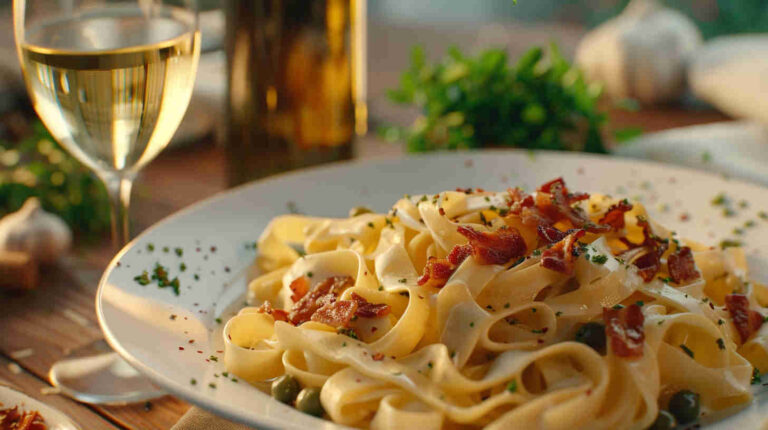 Creamy Bacon and Pea Fettuccine